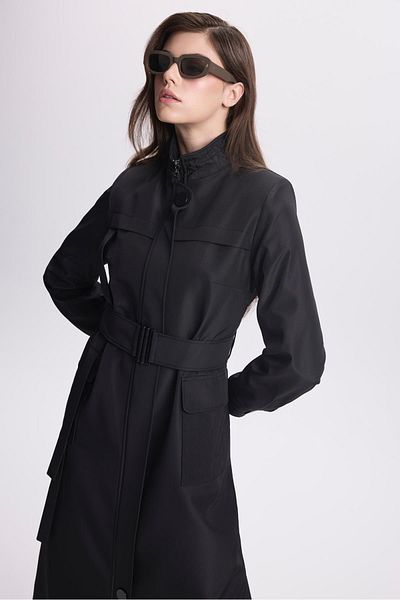 Zühre Black Stand Collar Pocket Detailed Trench Coat 13540