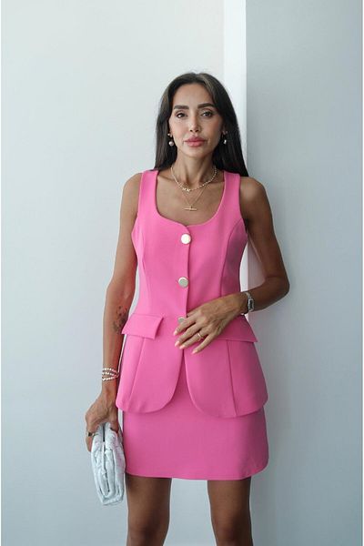 Havoş Gold Pink Buttoned Vest and Skirt Set