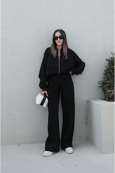 Havoş Black Front Stitching Detailed Trousers Sweat Set