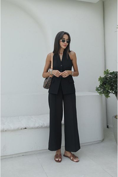 Havoş Set vestă și pantaloni neagră Hillary - gât agățat
