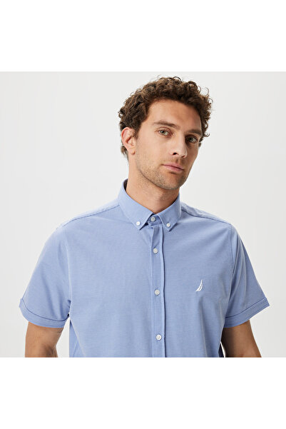 Nautica Erkek Mavi Classic Fit Kısa Kollu Gömlek