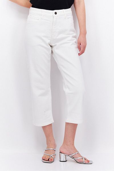 Esprit Women Regular Fit High Rise Straight Leg Washed Jeans, White