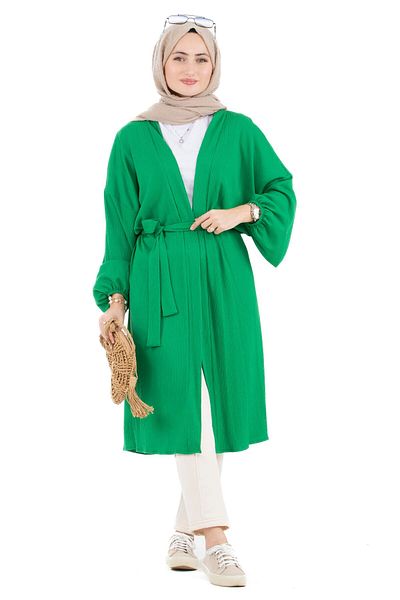 Sevitli Kimono înfășurat cu centură în talie-verde benetton