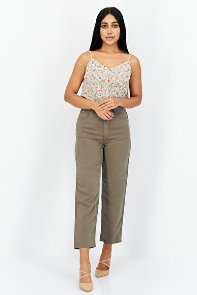 Guess Women Solid Straight Pants, Olive