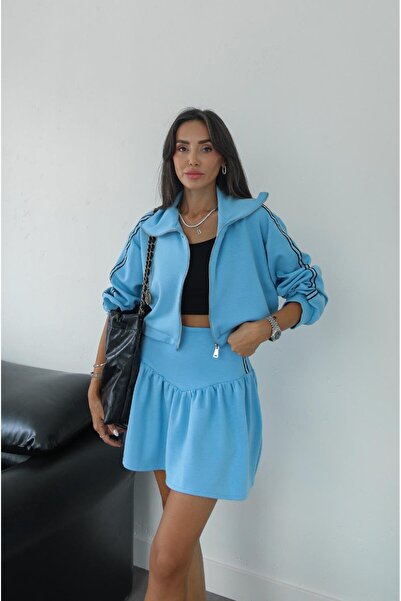 Havoş Blue Striped Jacket and Skirt Set