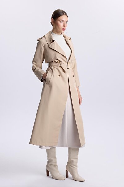 Zühre Omuz Apoletli Sırt Detaylı Bej Trençkot 13563