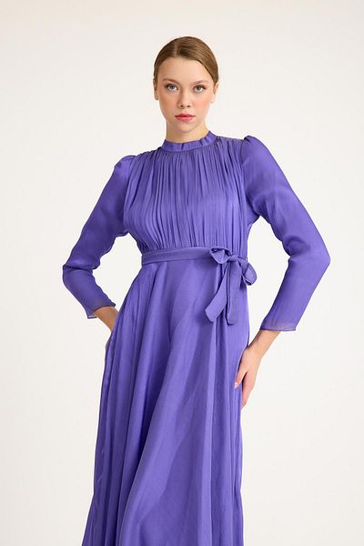 Olcay Ausgestelltes Kristall-Chiffonkleid mit Falten vorne LILA 4939-E