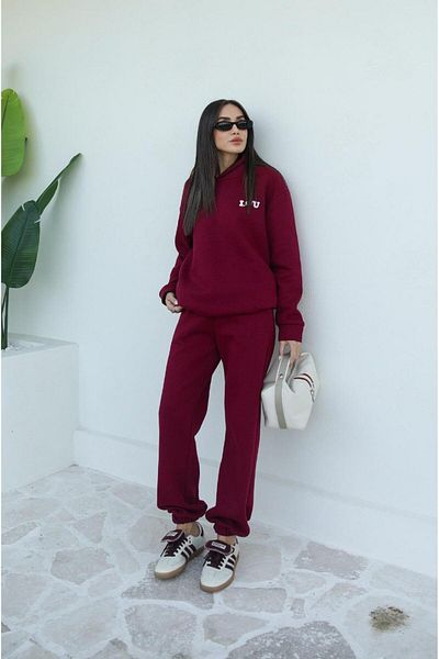Havoş Love Printed Claret Red Tracksuit Set