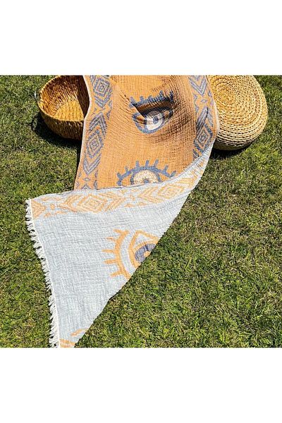 Bidoluraf 90x180 Orange Muslin Patterned Double Sided Beach Towel - Loincloth
