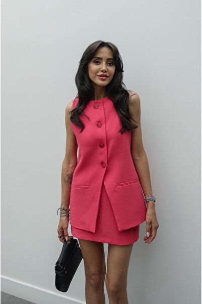 Havoş Victor Pink Linen Skirt and Vest Set