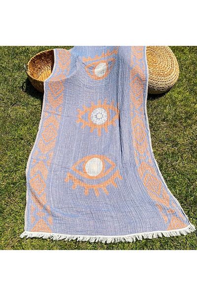 Bidoluraf 90x180 Loincloth-Pink Muslin Eye Patterned Double Sided Rug Beach Towel