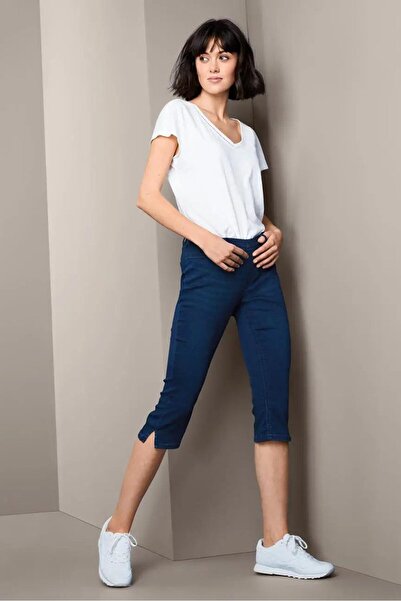 Tchibo بنطلون جينز ضيق بحزام 3/4 للنساء، أزرق داكن