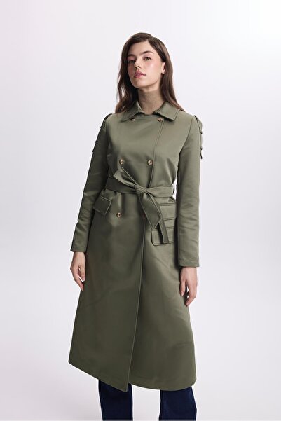 Zühre Omuz Ve Kuşak Detaylı Haki Trençkot 13636