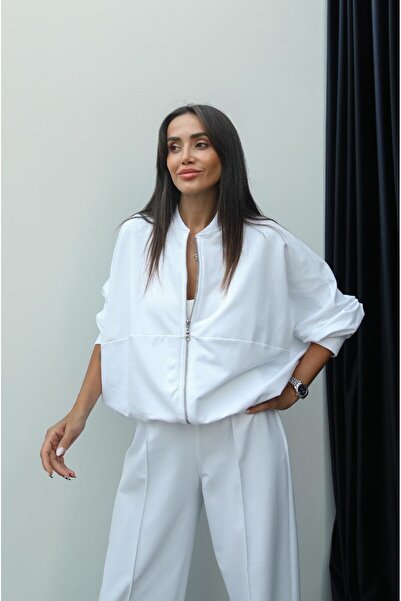 Havoş Faye White Zippered Sweatshirt and Tracksuit Set