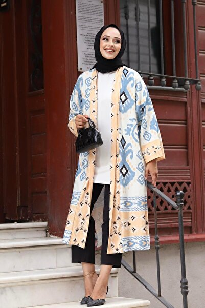 Modaensarbutik Çini Desen Kimono-MAVİ