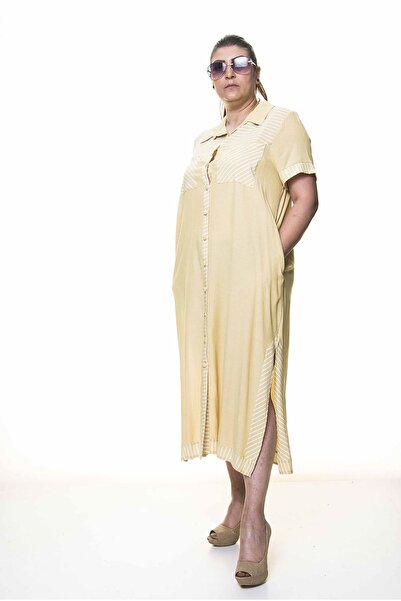 Moday Γυναικείο πουκάμισο με κουμπιά σε μεγάλο μέγεθος με γιακά τσέπη Καλοκαιρινό μακρύ φόρεμα A3-4032