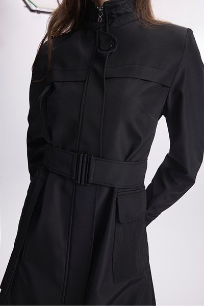 Zühre Black Stand Collar Pocket Detailed Trench Coat 13540