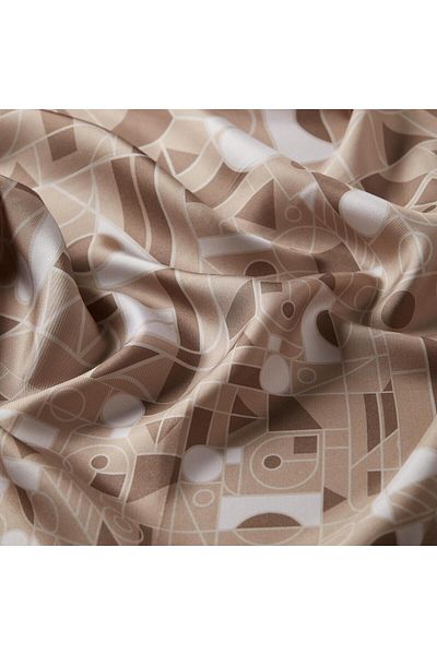 ipekevi İpekevi Twill Silk Scarf - Μωσαϊκό Μοτίβο - Άμμος Μπεζ