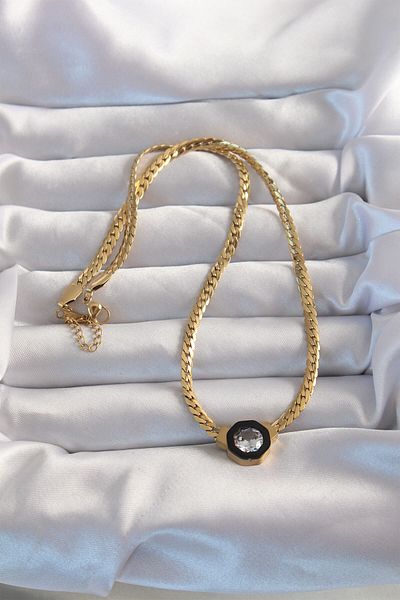 robotrend Xform1 316L Steel Special Series Gold Color Scrunch Chain Zircon Stone Enameled Serenay Necklace