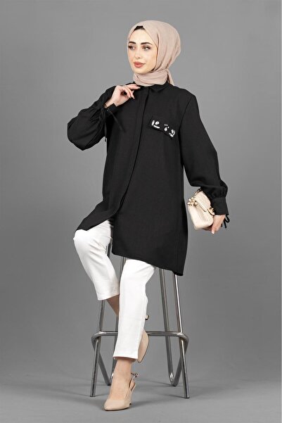 Sevitli Πέτρινο Λεπτομερές χιτώνα-μαύρο