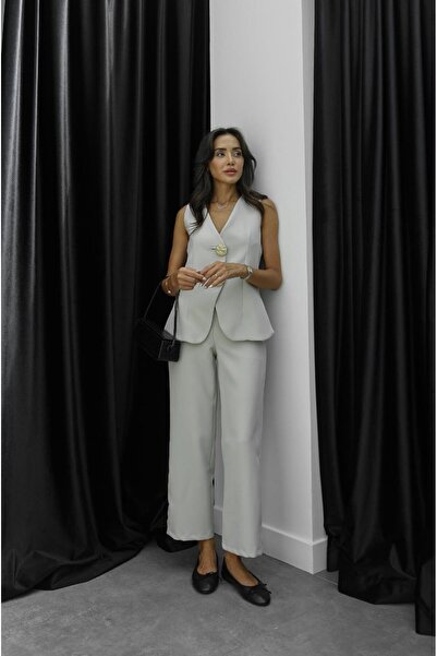 Havoş Beige Gold Buttoned Vest and Trousers Set