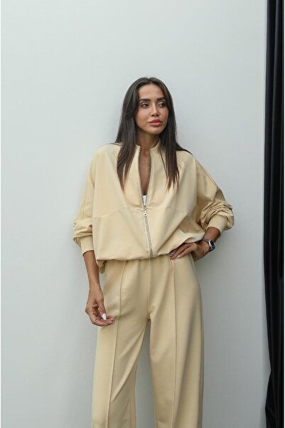 Havoş Cream Faye Zippered Sweatshirt Tracksuit Set