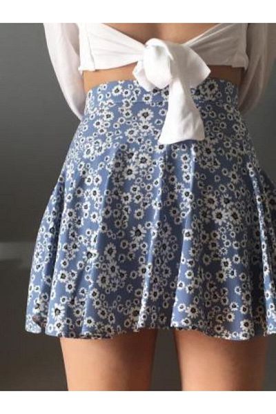 AL&SU BUTİK Fusta mini pantaloni scurți cu model floral albastru pentru femei