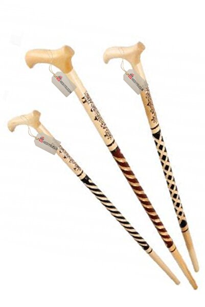 Hediyeleşin Ahşap İşlemeli Model Baston, Asa, Ağaç Baston - 90 cm - 1 ADET