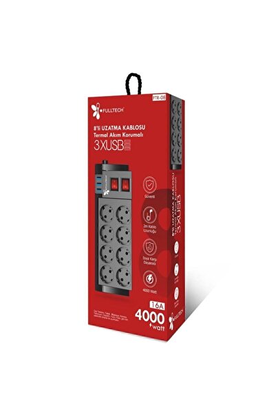 Genel Markalar Blic 2 M Uzatma Kablosu Çoklu Priz Termal Akım Korumalı 8'li P...