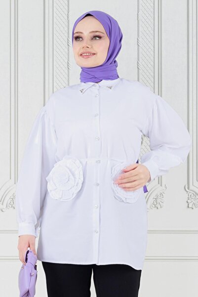 Sevitli White Tunic - Rose Detail on the Front