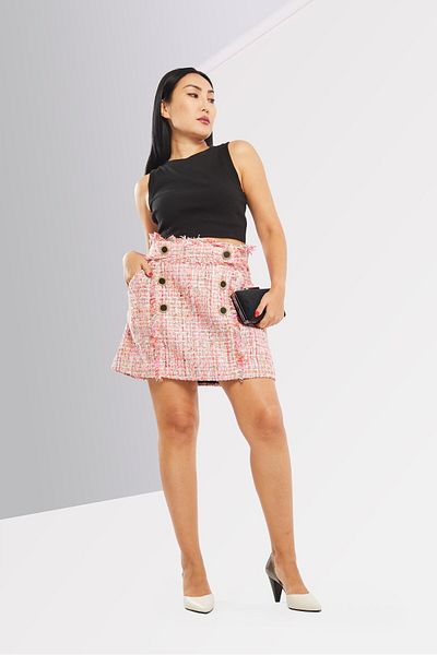 The Kooples Women Textured Pull On Mini Skirts, Pink Combo