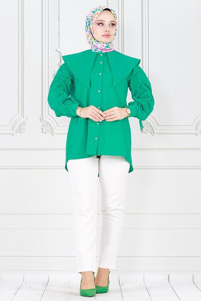 Sevitli Tunica cu guler mare cu detaliu cu cordon - Benetton Green