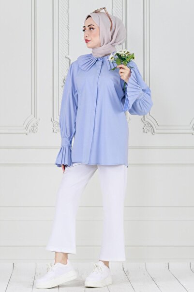 Sevitli Cămașă albastră baby cu mânecă plisata