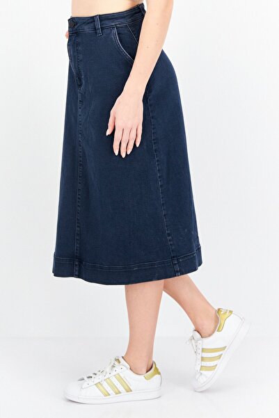 Tchibo Women Washed Denim Midi Skirt, Navy Blue