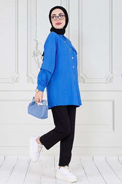 Sevitli Tunica albastră - mânecă detaliată în straturi