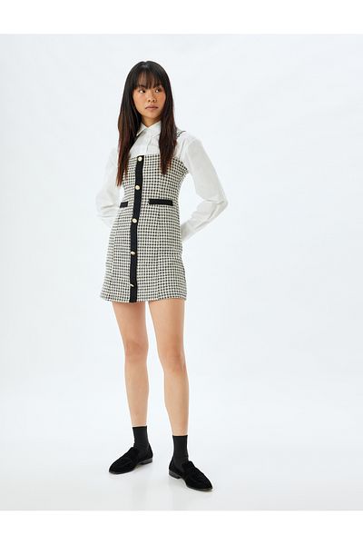 Koton Μίνι αμάνικο φόρεμα Houndstooth με λεπτομέρειες - τσέπες με κουμπιά
