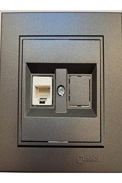 MAKEL Karea İkili Data Prizi 1 Adet Cat6 Füme Modül+Kapak+Çerçeve