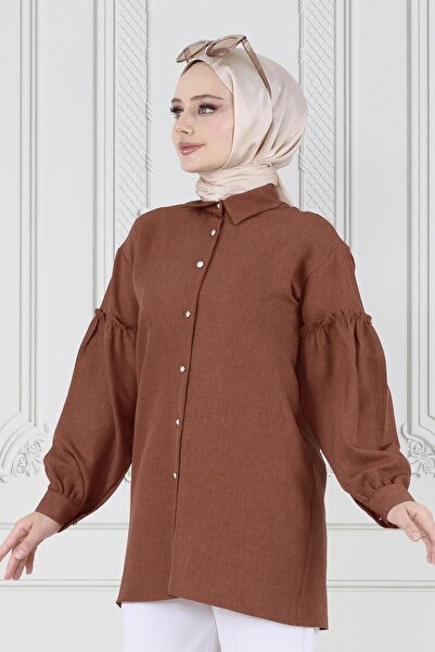 Sevitli Καφέ χιτώνα - Λεπτομέρεια μανίκι βολάν