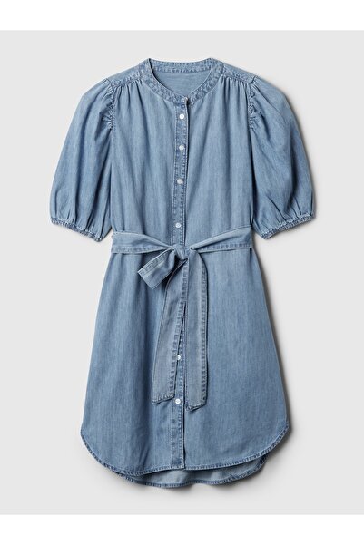 GAP Kadın Mavi Balon Kol Denim Elbise