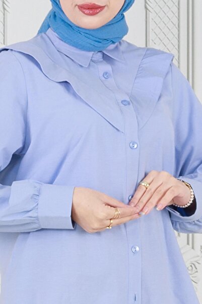 Sevitli Baby Blue Poplin Tunic - Λεπτομέρεια στο γιακά