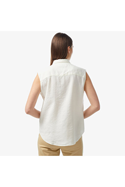 Lacoste Kadın Kolsuz Krem Gömlek