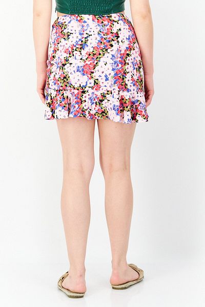 Miss Selfridge Women Petite Floral Print Mini Skirt, Bright Pink