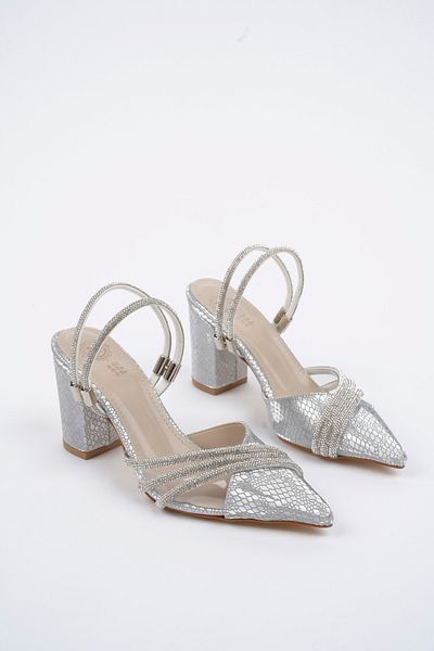 Sapin SAPİN WOMEN'S THICK HEELED Rhinestoned SILVER SHOES (THE EXACT SIZE YOU USE IS RECOMMENDED) 72890