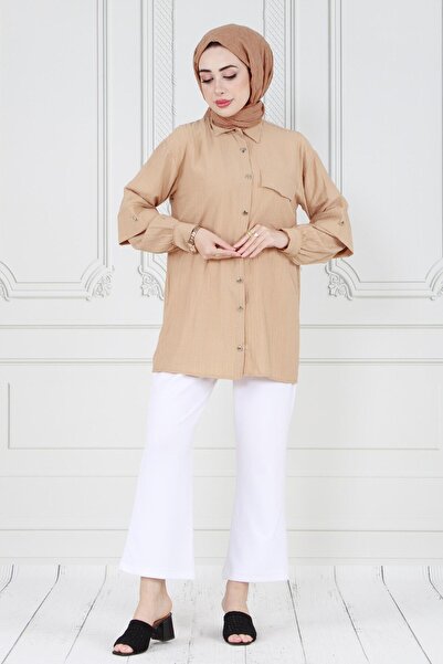 Sevitli Milk Coffee Tunic - Λεπτομέρεια στρώσης μανικιών