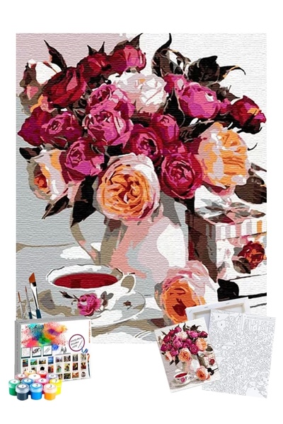 Genel Markalar Sayılarla Boyama Seti 40 x 50 cm Tuval Şasesine Gerili Pembe K...