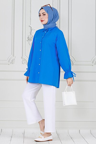 Sevitli Tunica cu mâneci pliate la spate - Albastru