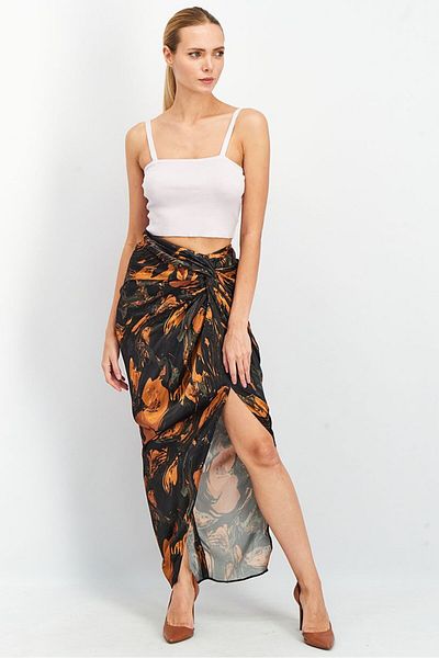 Asos Edition Women Marble Print Knot Front Midi Skirt, Black