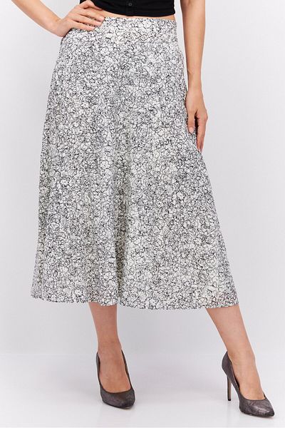 Esprit Women Allover Print Midi Skirt, Off White