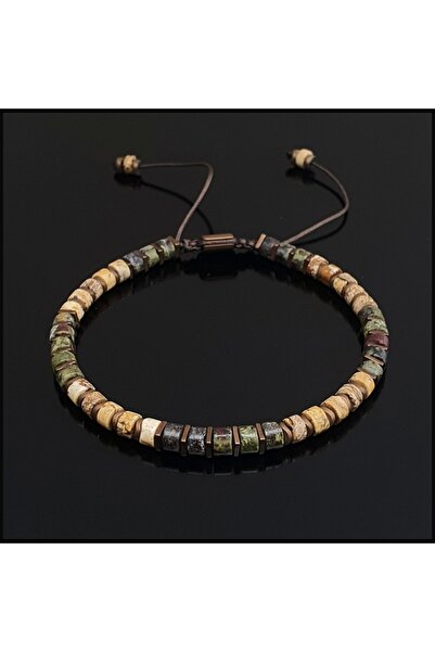 Seven Art Jewelry Doğal Taş Bileklik, Jasper ve Kan Taşı Makrome Bileklik, Ay...