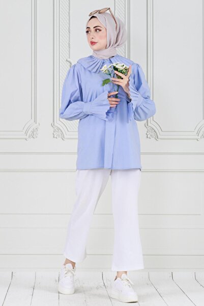 Sevitli Cămașă albastră baby cu mânecă plisata